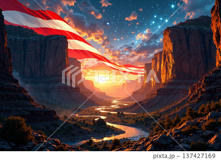 American flag over grand canyon at sunset American flag over grand canyon at sunset 137427169