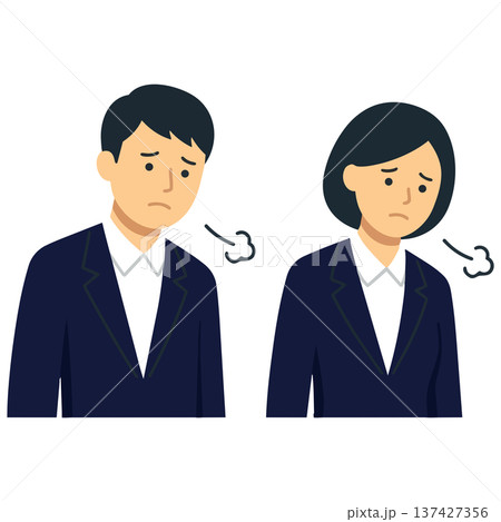 ため息をついて深く落ち込むビジネススーツ姿の若い男女のイラスト 137427356