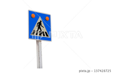 A white metal pedestrian crossing sign isolated from the background Pedestrian Crossing Sign Isolated royalty A white metal pedestrian crossing sign isolated from the background Pedestrian Crossing Sign Isolated royalty 137428725