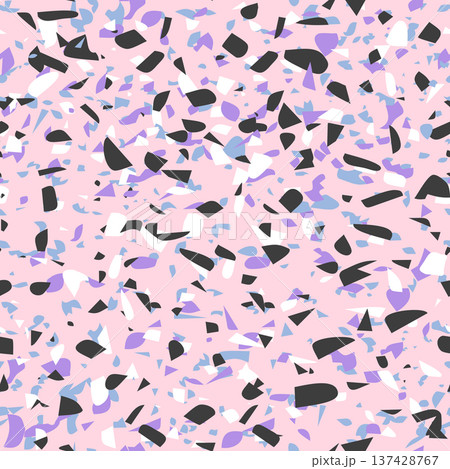 Geometric terrazzo seamless pattern. Abstract colourful modern background. Stone fashion design for web and print. Venetian tile, flooring home decor. Chaotic pastel texture. 137428767