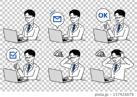 Male doctor working on a laptop set Male doctor working on a laptop set 137428879