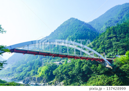 大歩危渓谷を渡る美しいアーチ橋 大歩危渓谷を渡る美しいアーチ橋 137428999