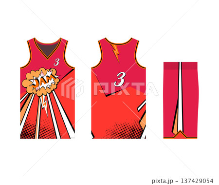 Mockup of a basketball uniform for a sports club. Template jersey design front view, back view and side view. Vector illustration Mockup of a basketball uniform for a sports club. Template jersey design front view, back view and side view. Vector illustration 137429054