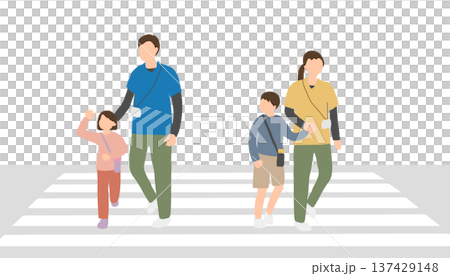 発達支援施設の外出活動（横断歩道を渡る子どもと支援員） 137429148