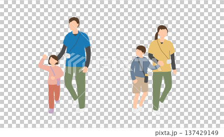 発達支援施設の屋外活動（支援員と子どもの散歩） 137429149