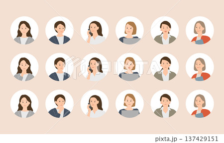 ビジネス女性の表情アイコンセット 年齢別バリエーション 137429151