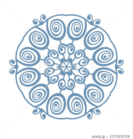 Blue template snowflake with shadow. Isolated snowflakes icon, round mandala. Winter Holiday cartoon flat illustration. Merry Christmas and New year Vector. Hand draw style 137429159