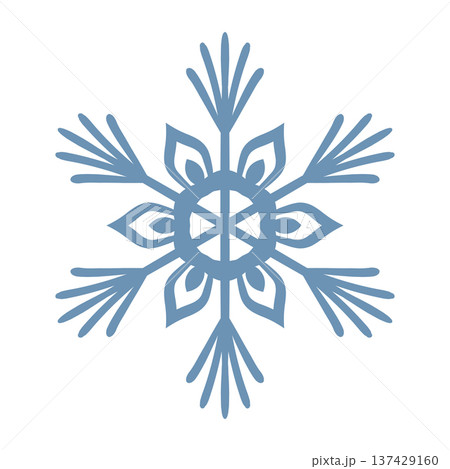 Blue template snowflake with shadow. Isolated snowflakes icon, round mandala. Winter Holiday cartoon flat illustration. Merry Christmas and New year Vector. Hand draw style 137429160