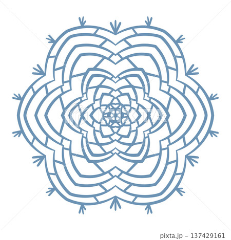 Blue template snowflake with shadow. Isolated snowflakes icon, round mandala. Winter Holiday cartoon flat illustration. Merry Christmas and New year Vector. Hand draw style 137429161