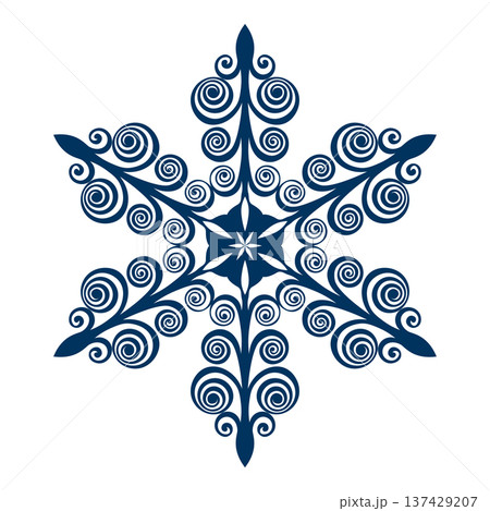 Blue template snowflake with shadow. Isolated snowflakes icon, round mandala. Winter Holiday cartoon flat illustration. Merry Christmas and New year Vector. Hand draw style Blue template snowflake with shadow. Isolated snowflakes icon, round mandala. Winter Holiday cartoon flat illustration. Merry Christmas and New year Vector. Hand draw style 137429207