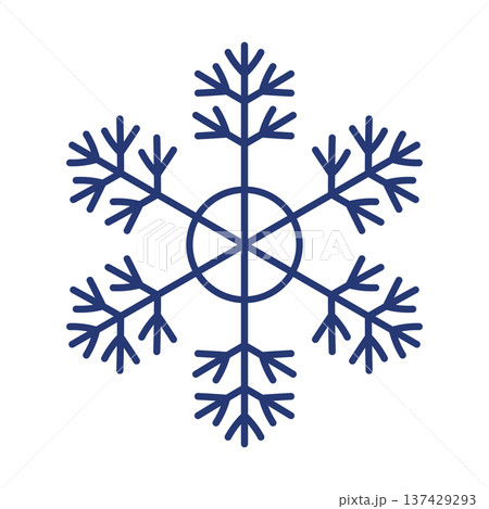 Blue template snowflake with shadow. Isolated snowflakes icon, round mandala. Winter Holiday cartoon flat illustration. Merry Christmas and New year Vector. Hand draw style 137429293