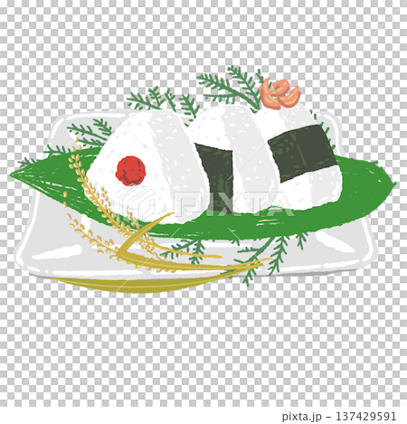 海苔おにぎりと白い角皿のセット(稲穂) 海苔おにぎりと白い角皿のセット(稲穂) 137429591