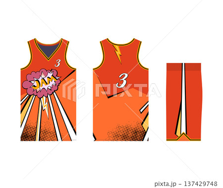 Mockup of a basketball uniform for a sports club. Template jersey design front view, back view and side view. Vector illustration Mockup of a basketball uniform for a sports club. Template jersey design front view, back view and side view. Vector illustration 137429748