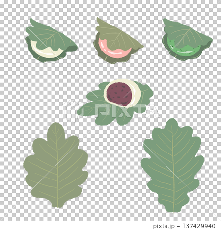 柏餅のセット（パーツ展開図） 137429940