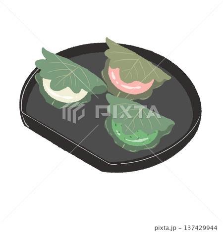 黒皿に盛られた柏餅の盛り合わせ 137429944