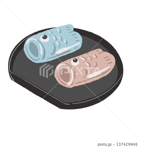 黒皿に盛られた鯉のぼりの和菓子 137429948