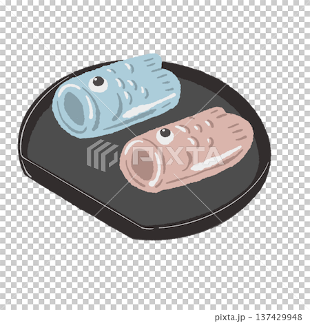 黒皿に盛られた鯉のぼりの和菓子 137429948