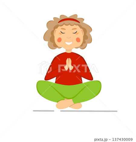 Sporty Granny does Yoga. Old person. Vector colorful cartoon illustration. Senior woman in pose yoga. Exercising for better health. Isolated flat image. Grandma. Grandmother character 137430009