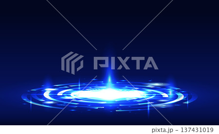 Abstract flow dots and glitter glowing light effect overlap on futuristic blue background, Vector illustration 137431019