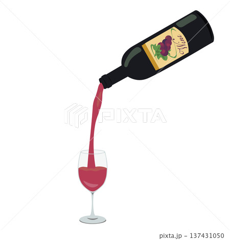 ワイングラスに赤ワインを注ぐイラスト 137431050
