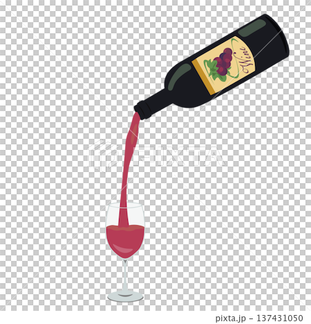 ワイングラスに赤ワインを注ぐイラスト 137431050