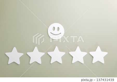 Five star review customer feedback satisfaction, excellent service rating for business shows positive experience, online survey results indicate high quality and customer contentment Five star review customer feedback satisfaction, excellent service rating for business shows positive experience, online survey results indicate high quality and customer contentment 137431439