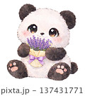 ラベンダーの花束を持ったパンダのイラスト 137431771