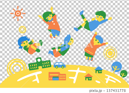 城市和孩子們快樂地跳躍 城市和孩子們快樂地跳躍 137431778