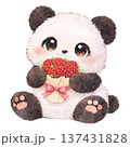 薔薇の花束を持ったパンダのイラスト 137431828