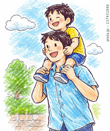 父親が子供を肩車して楽しむ親子のふれあい 137431848