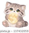 満月を持ったマヌルネコのイラスト 137432059
