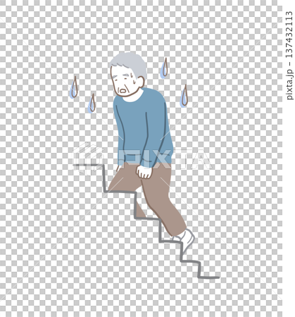 苦しそうな表情で階段を上る高齢の男性のイラスト素材 137432113