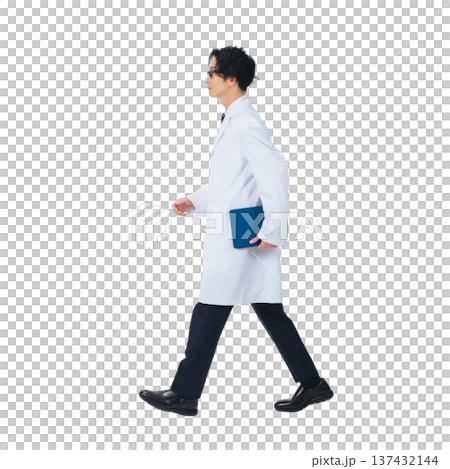 A man in a white coat walking - A transparent PNG full-body photo, precisely cut out by hand A man in a white coat walking - A transparent PNG full-body photo, precisely cut out by hand 137432144