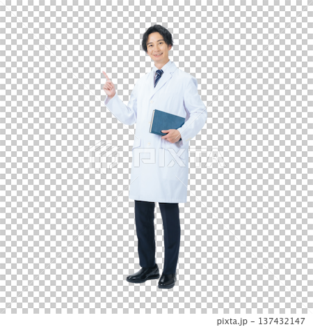 案内する白衣の男性 手作業で精密に切り抜いた背景透過全身写真PNG 案内する白衣の男性 手作業で精密に切り抜いた背景透過全身写真PNG 137432147