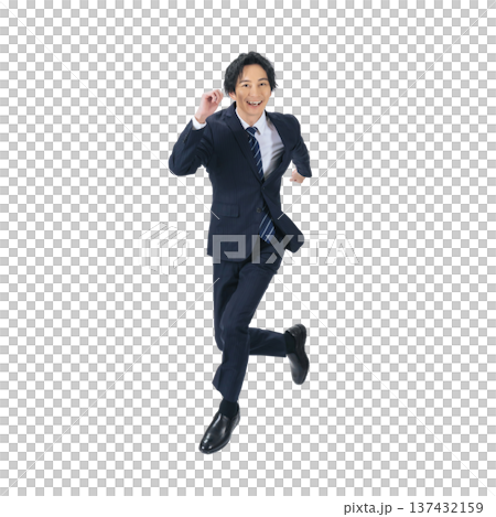 Jumping male business person in a suit - Full-body photo PNG with transparent background, precisely cut out by hand Jumping male business person in a suit - Full-body photo PNG with transparent background, precisely cut out by hand 137432159