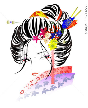 女性の顔、日本髪、着物 137432279