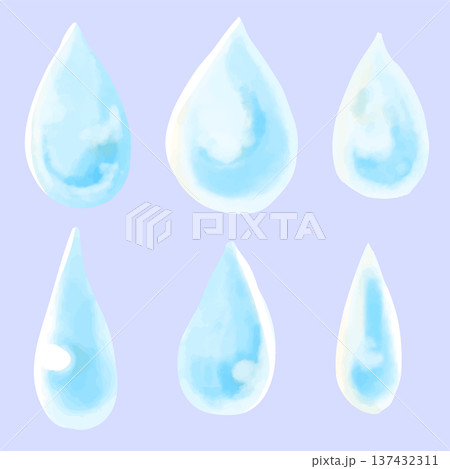 水彩で描いた水滴のイラスト　セット 137432311