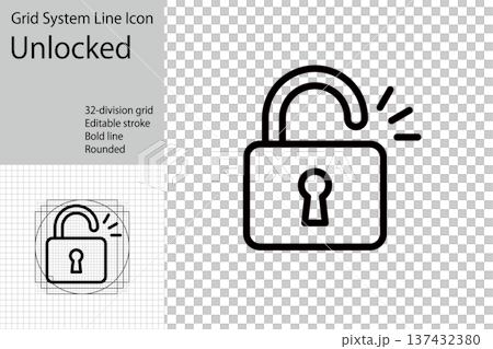 南京錠の開錠やアンロックのアイコン,防犯システム・暗号化、ネットワークセキュリティに関連するアイコン 137432380