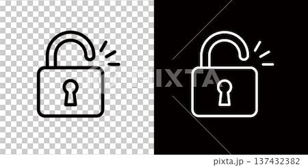 南京錠の開錠やアンロックのアイコン,防犯システム・暗号化、ネットワークセキュリティに関連するアイコン 137432382