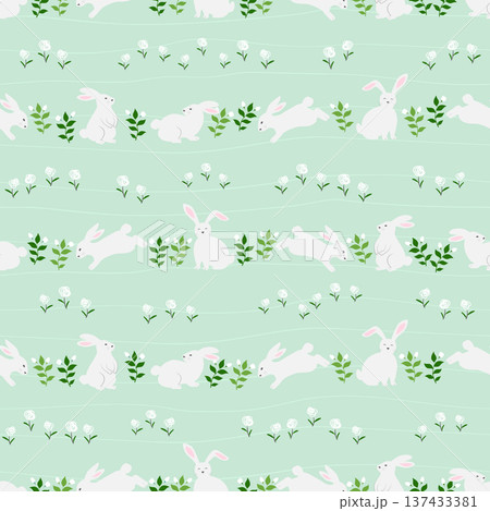 Cute rabbits animals on springtime seamless pattern for decorative,kid product,fashion,fabric,textile,wallpaper and all print Cute rabbits animals on springtime seamless pattern for decorative,kid product,fashion,fabric,textile,wallpaper and all print 137433381