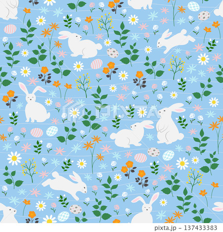 Seamless pattern with cute hand drawn easter bunnies on springtime for decorative,kid product,fashion,fabric,textile, wallpaper and all print 137433383