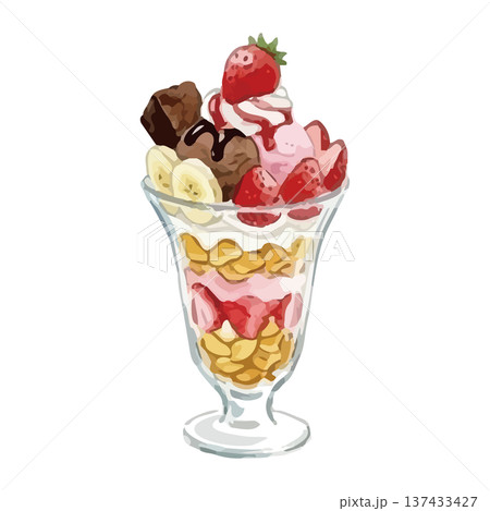 水彩風のパフェのイラスト 137433427