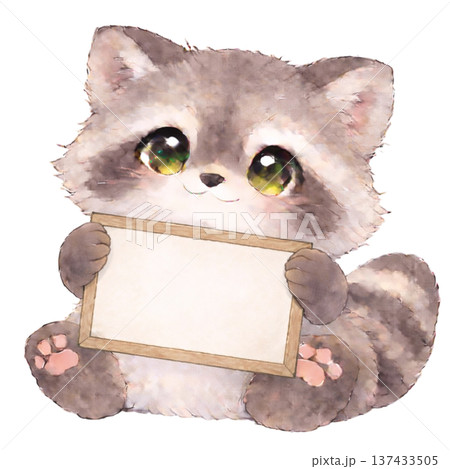 メッセージボードを持ったアライグマのイラスト 137433505