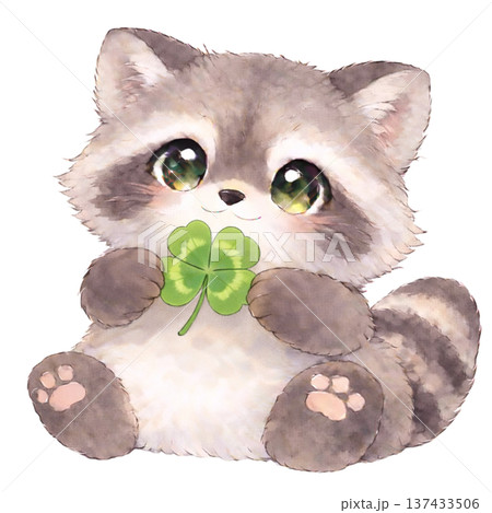 クローバーを持ったアライグマのイラスト 137433506
