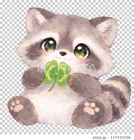 クローバーを持ったアライグマのイラスト 137433506