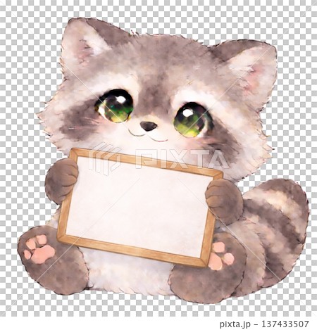 メッセージボードを持ったアライグマのイラスト 137433507