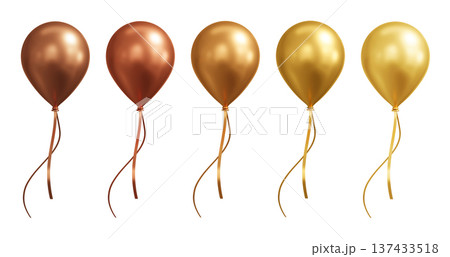 Set of glod and copper color balloons isolated on white background 3D render Set of glod and copper color balloons isolated on white background 3D render 137433518