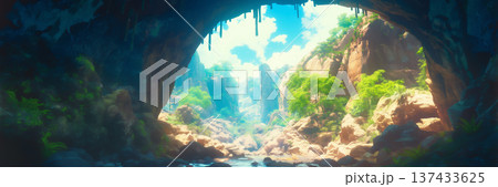 青空と洞窟の景色、アニメ風 137433625