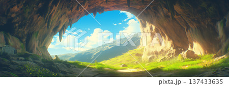 青空と洞窟の景色、アニメ風 137433635