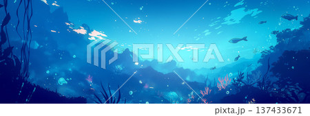 小魚が泳ぐ海中の景色、アニメ風 137433671